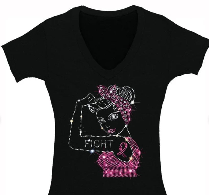 Fight Rosie The Riveter Rhinestone Breast Cancer Design