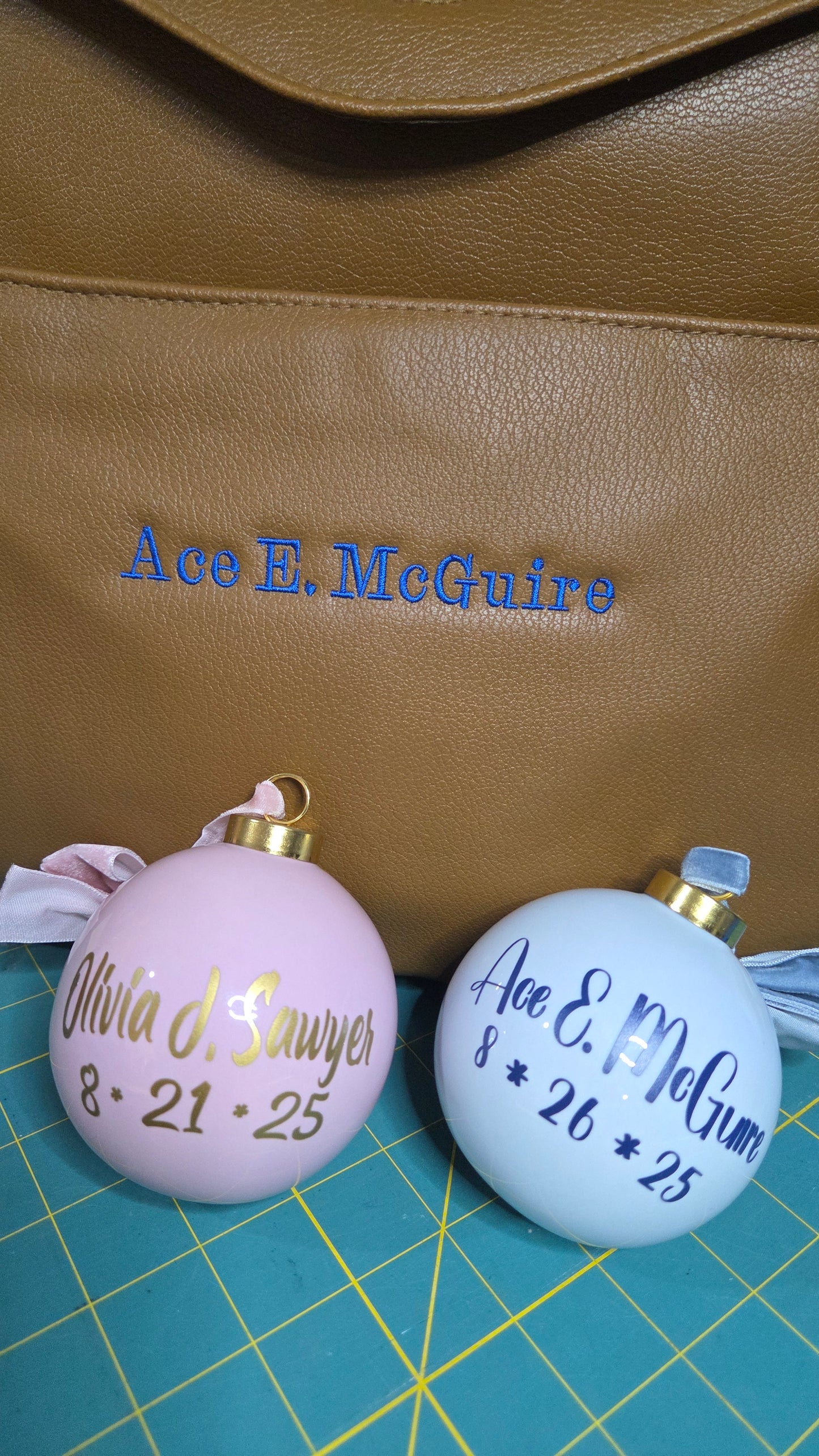 Monogrammed Baby Bag & Customized Ornaments
