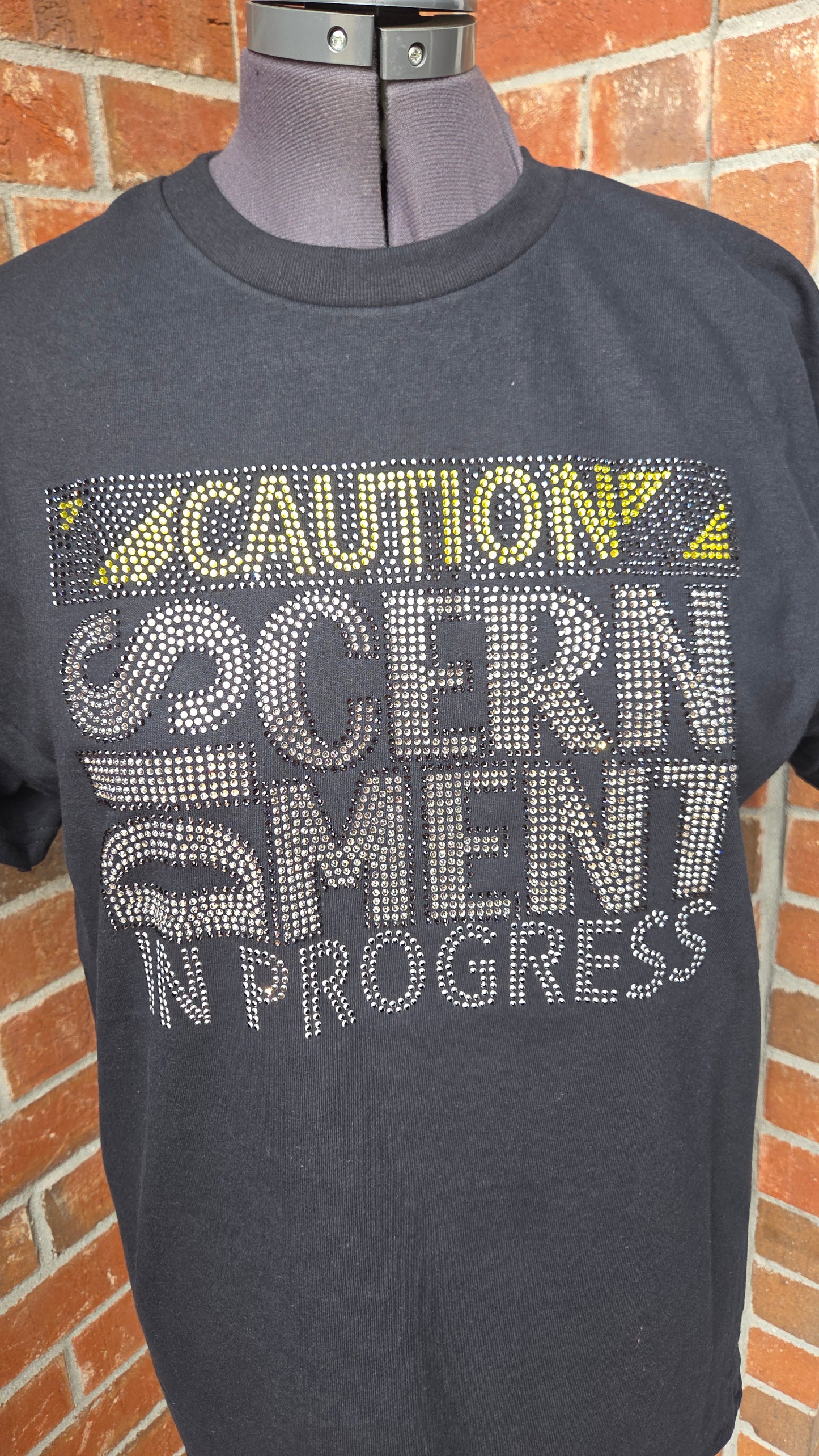 Caution Discernment In Progress Rhinestone Tee