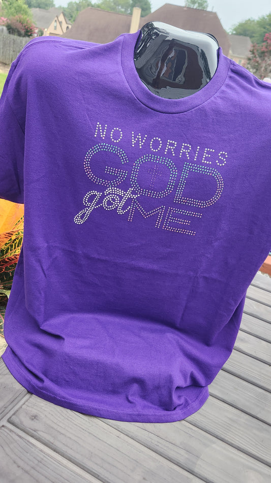 No Worries God Got Me Rhinestone Tee