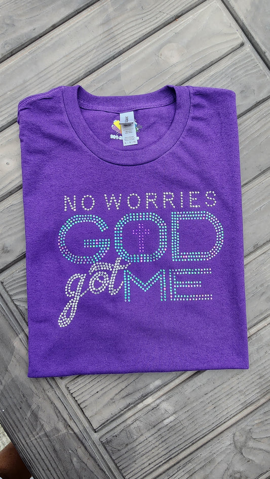 No Worries God Got Me Rhinestone Tee