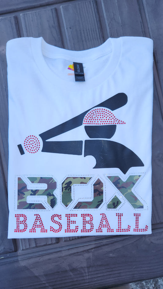 Box Baseball HTV & Rhinestone Tee