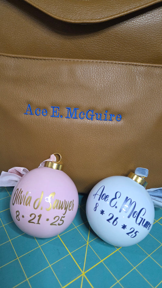 Monogrammed Baby Bag & Customized Ornaments